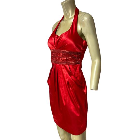 ViNTaGe Y2K Red Satin Femme Fatale Halter Dress 9/10 - Picture 3 of 5